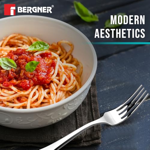 Image of Bergner BE Essentials Baguette Stainless Steel 6 Pcs Baby Fork Set, 16cm Long Fork, Non-Magnetic Premium Baby Forks for Toddler and Kitchen, Easy to Clean, Modern Aesthetics, 1.5mm Thickness - Silver