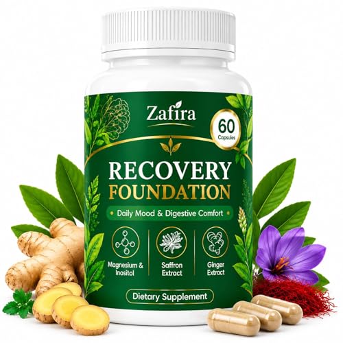 Zafira Organics Saffron Supplements Zafira Recovery Foundation Capsules for Daily Wellness Support & Digestive Comfort with Saffron Extract Magnesium Bisglycinate Ginger Zinc Vitamin D3 & B12