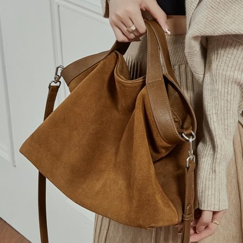 Bolso grande de gamuza marrón tipo hobo y tote miniatura 3