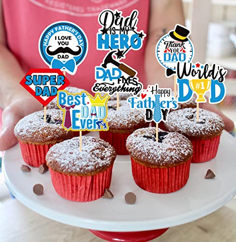 Cavla 36 Pieces Happy Father's Day Cupcake Toppers Best Dad Ever Super Dad Thank You Dad Dad Is My Hero Fathers Day Cupcake Picks With Tie Hat Father's Day Cupcake Decorations Dad's Day Party Supplies #TOP6