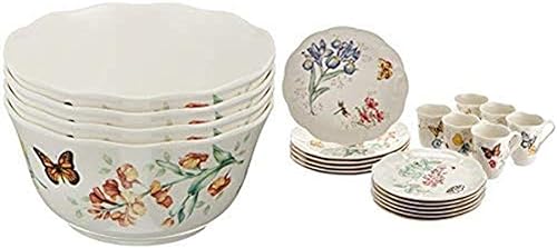Lenox 856406 Butterfly Meadow - Cuencos multiusos de melamina, 16 onzas, juego de vajilla de 18 piezas White and Butterfly Meadow de 18 piezas,