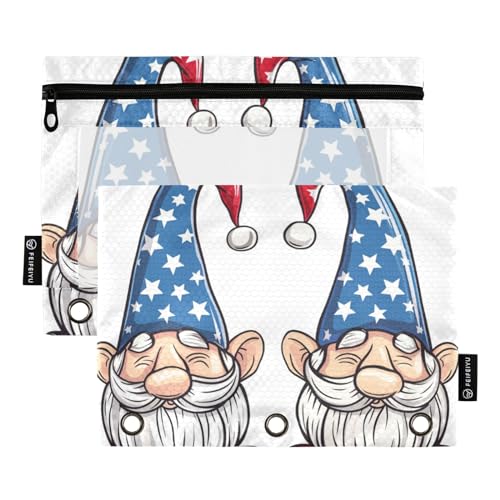 Astuccio per raccoglitori a 3 anelli due nani con cappello bandiera americana astuccio per matite e cosmetici con cerniera trasparente per da ufficio viaggi confezione da 2 Due nani