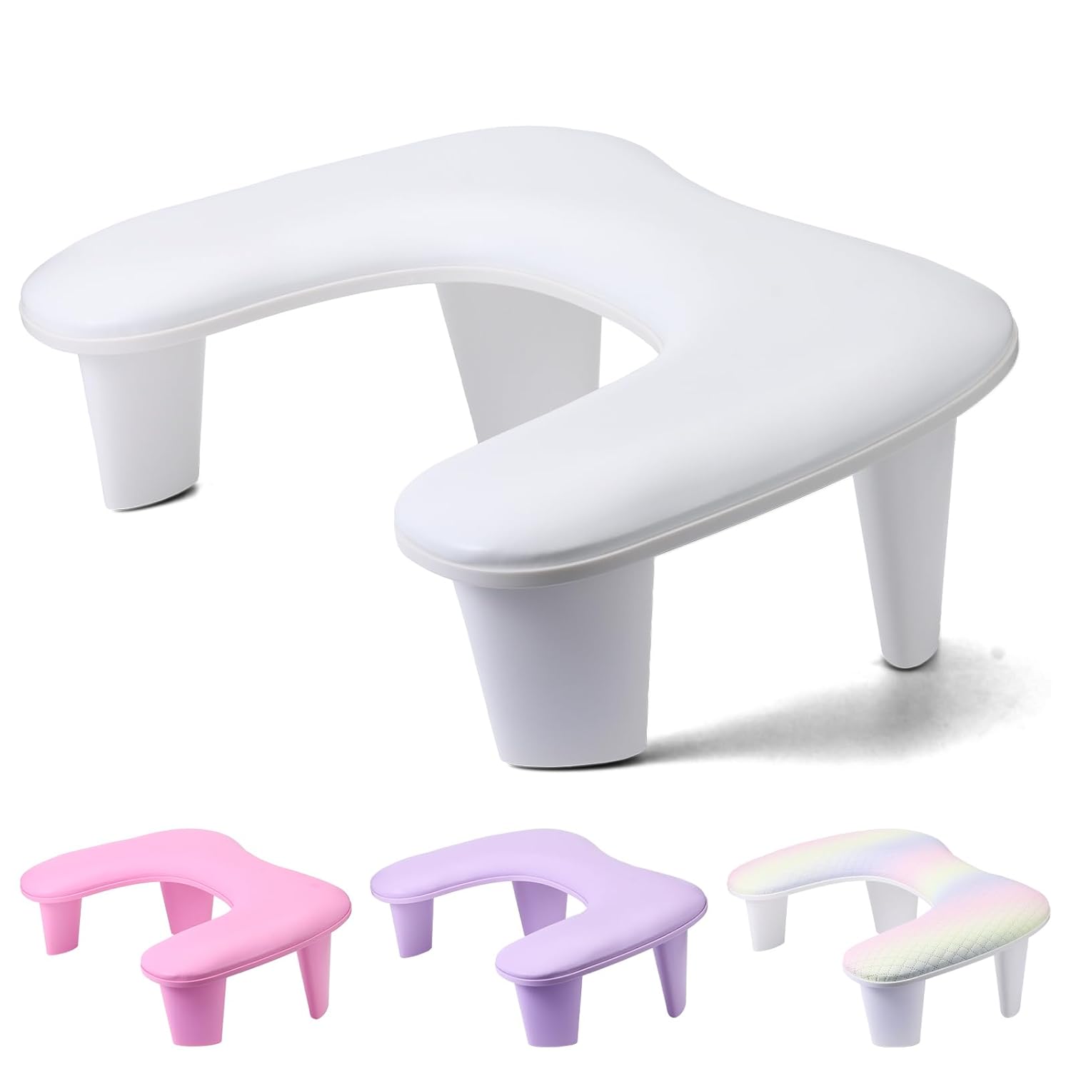 Professional Nail Tech Hand Rest - U-Shaped Manicure Arm Cushion, Large Microfiber PU Leather Pillow for Acrylic Nail Technicians (White)