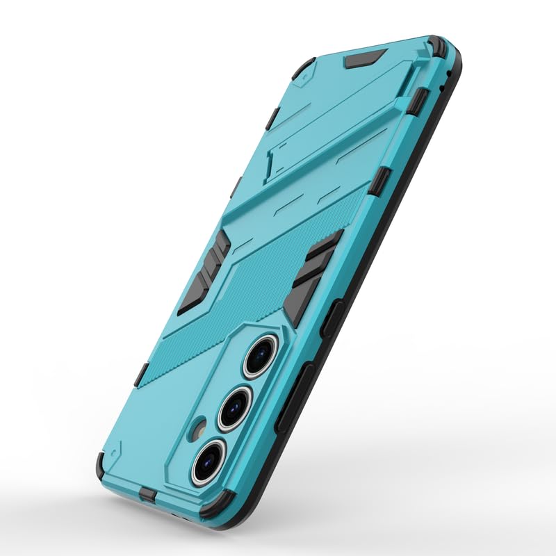Image of Casodon Rugged Hard Back Case Cover for Samsung Galaxy S24 FE - Military-Grade Armor with Screen & Camera Guard, Dual-Layer Shockproof Design, Raised Edges, and Built-in Kickstand - Cyan Blue