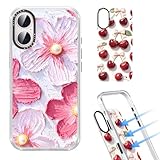 GOODVISH for iPhone 16 Case Blossom Bright Series, Retro Oil Painting Printed Floral Case [Anti Peel Off Tech][2 Backplates] Detachable Pretty Fashion Unique Design - Red Cherry&Syringa Vulgaris