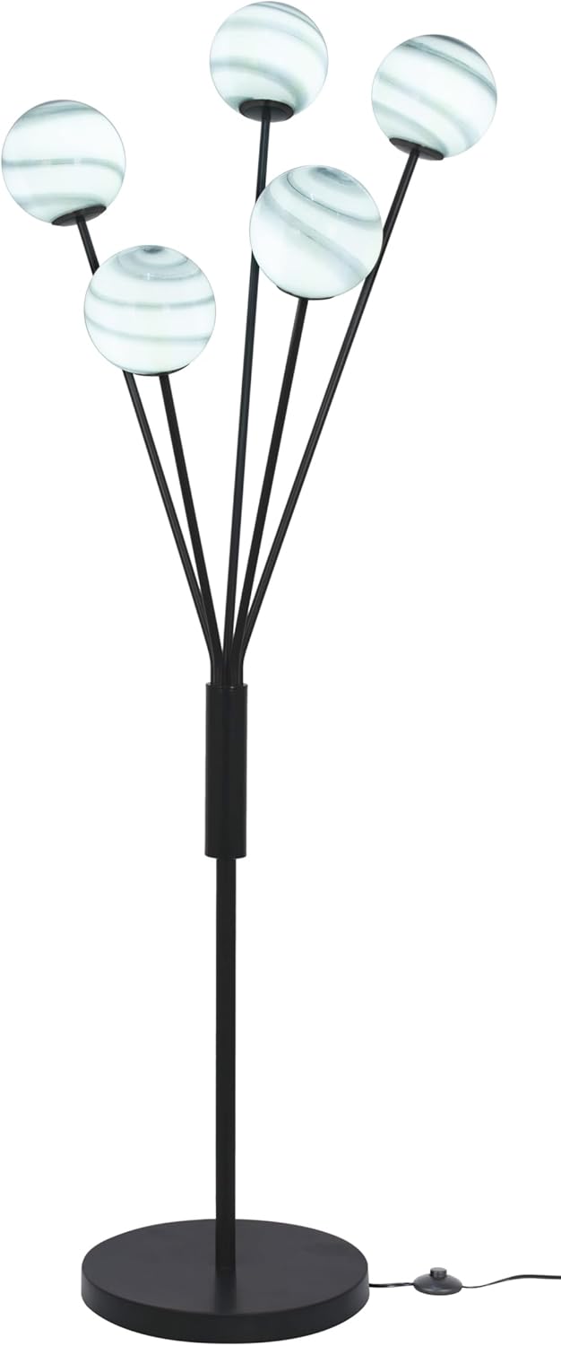 5-Light Metal LED Floor Lamp, Black and Gray