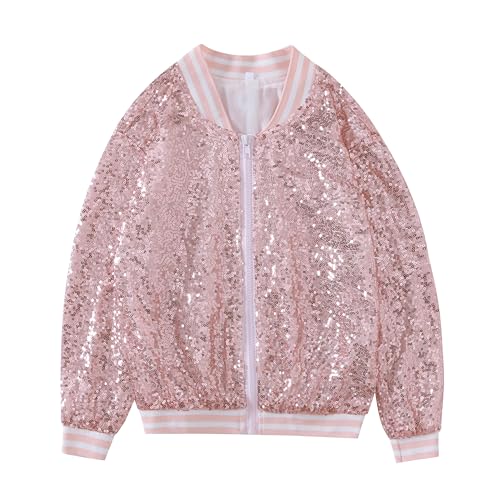 Yuji Itadori Girls Metallic Sequin Baseball Jacket Varsity Jacket Christmas Party Bomber Long Sleeve Clothes 2-14 Years