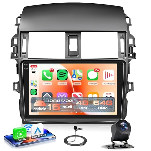 Rimoody 4G+64G Android 15 Car Stereo Radio for Toyota Corolla 2009-2013 Wireless Carplay Andorid auto Mirror Link 9 INCELL Touchscreen GPS WiFi Bluetooth 5.0 FM/RDS EQ-32 SWC Backup Camera