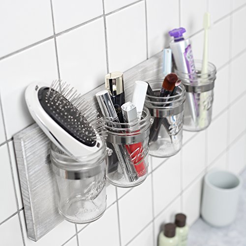 HOMKO Rustic Mason Jar Toothbrush Holder Wall Mounted - Mason Jar Bathroom Wall