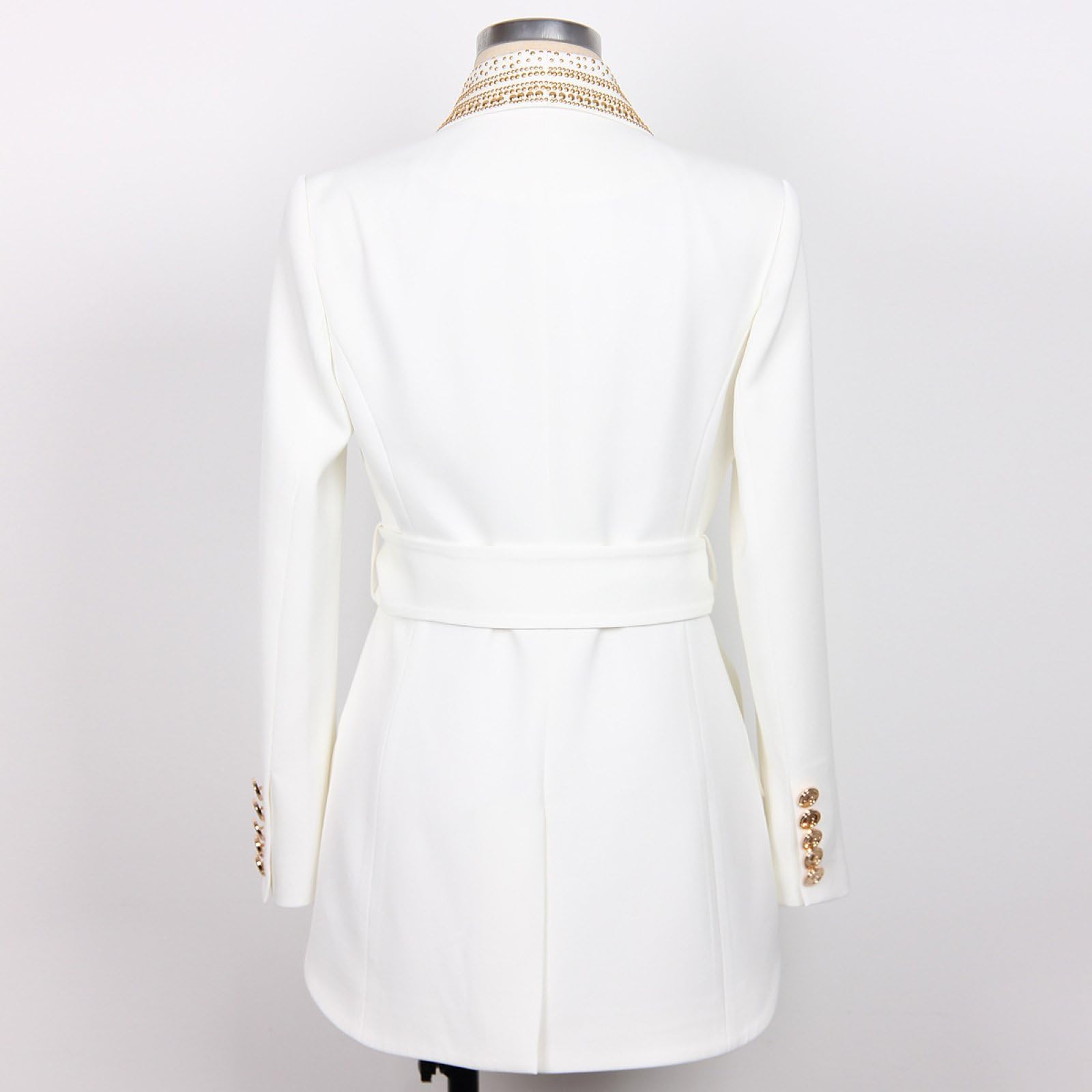 Giacca da Donna di Lusso Modello Blazer Doppiopetto Alla Moda con Strass Scintillanti Collo A Scialle e Cintura
