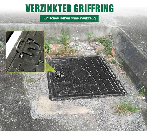 NATOTELA 450x450mm GFK Schachtabdeckung und Rahmen Nettoöffnungsgröße 350x350mm Äußere Rahmengröße 460x460mm Größe des Deckels 400x400mm Schachtdeckel Kanaldeckel für Fussgängezonen Höfe Garten usw.