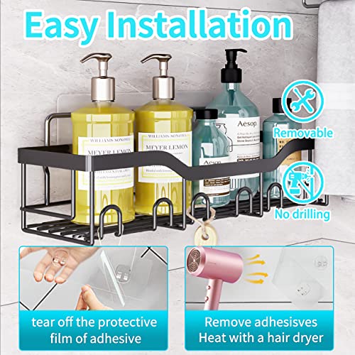 6 Pack Black Metal Shower Caddy with Adhesive for Bathroom