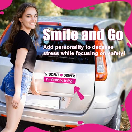 Image of 3pcs Student Driver Magnet, 10x3.54 Inch Reflective Magnetic Novice Driver Sticker Car Safety Attention Signs Reflective New Drivers Bumper Sticker for Beginners Student Car Decor