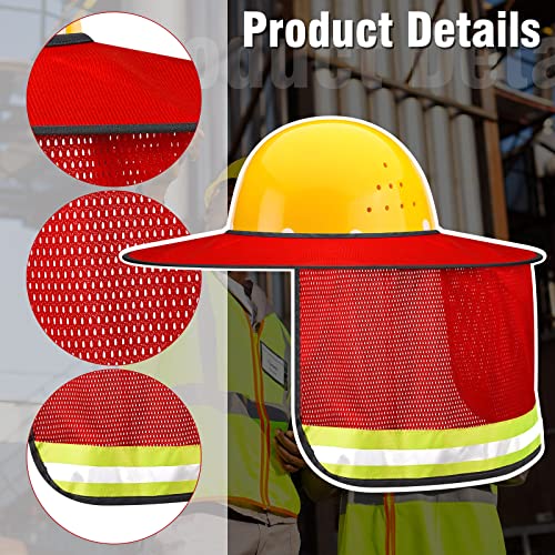 2 Pieces Hard Hat Sun Shade Full Brim Mesh Neck Sunshade Cover With Reflective Strip High Visibility Sun Visor Neck Shade For Outdoor Sunshading Activities (Red) #TOP2