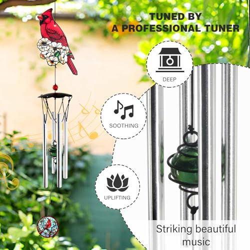 Image of ASTARIN Small Wind Chimes Memorial Personalized, Custom Tree and Cardinal Sympathy Wind Chime, Windchimes in Memory of a Loved One, Remembrance Gifts for Woman