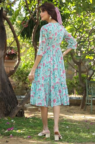 Image of Janasya Women's Georgette Floral Printed Tiered Dress