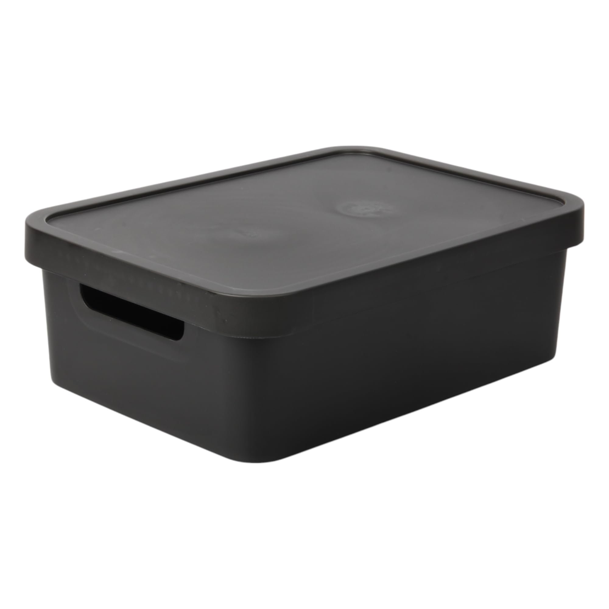 Jolie Max Plastic Storage Box with Lid, 19L Solid Matte Colour, Decorative Design with Handle, Stackable & Nestable Space-Saving Organizer for Home, Office – 45.5 x 33.5 x 15.5 cm (BLACK)