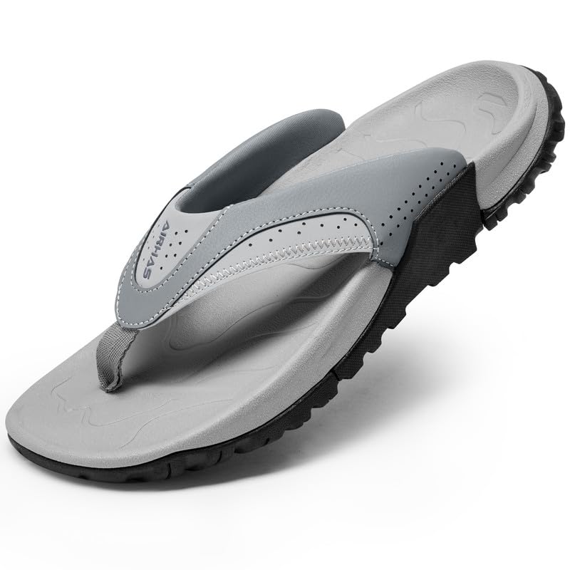 Image of AIRHAS Mens Arch Support Walking Flip Flops Durable Comfort Outdoor Thong Sandals for Men Non Slip Summer Beach Sandals