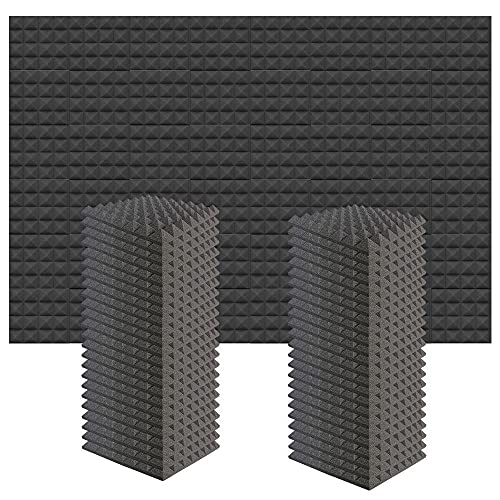 Acepunch 96 Pièces Noir Pyramide Mousse Acoustique Panneau Insonorisation Sonorisation Absorbeur Traitement 50 x 50 x 5 cm AP1034 Cover
