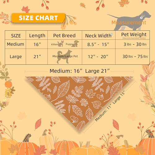 ICEMOOD Herbst-Bandana für Hunde – Herbstlaub Skizzen-Print, Dreieckstuch mit Druckknopf für Mädchen, perfektes Accessoire für das Erntedankfest, Mittel und Large, 16-40 Kg