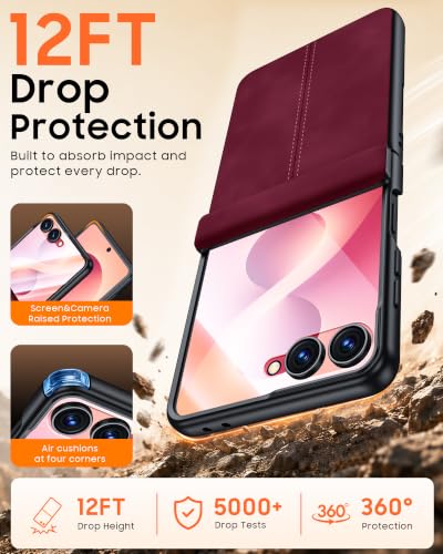 Image of for Galaxy Z Flip 8 Case with Hinge Protection & Screen Protector Red | Ultra Thin Stylish Leather Matte PC Durable Shockproof Cover Phone Case for Galaxy Z Flip 8-Red