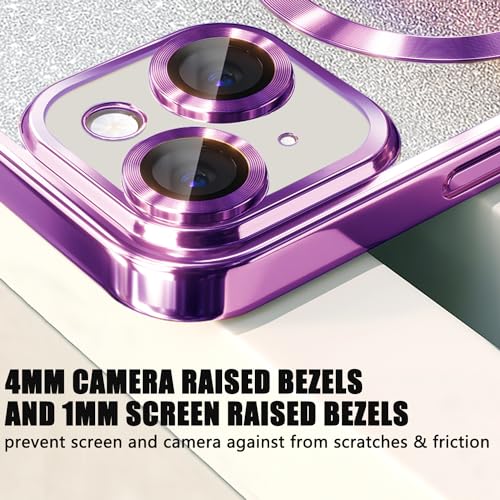 Image of Misscase for iPhone 15 Plus Magnetic Glitter Case Compatible with MagSafe, Full Protection, Slim, Shockproof, Anti-Scratch Case, with Camera Lens Protector, Dust-Proof Net for Women