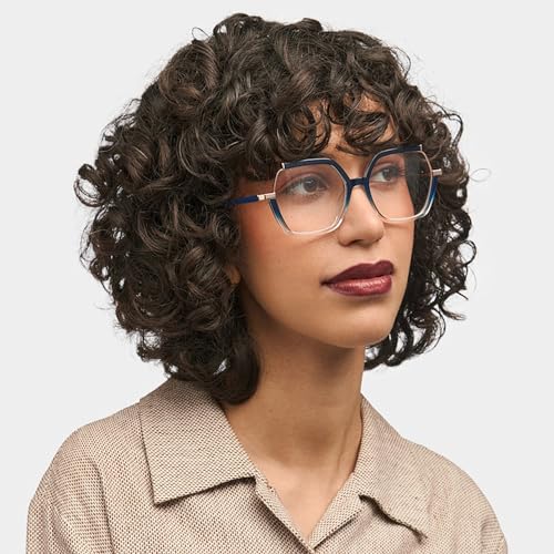 Image of Zeelool Square Glasses Frames for Women Oversized Blue Fake Eyeglasses With Clear Lens Fashion Lightweight Full Eyewear Glasses Alexia JGX883711-03