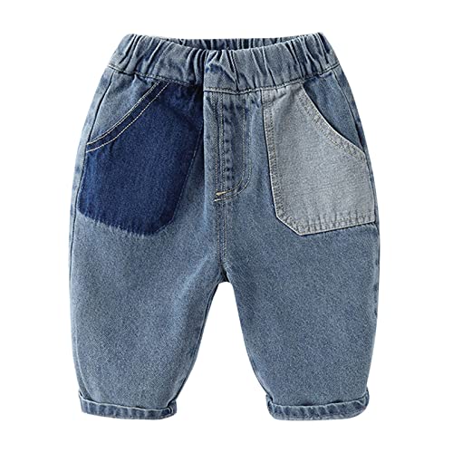 RNTOP Baby Toddler Boy's Patchwork Jeans Pants Kids Elastic Waist Trousers Outfits Casual Jeans Pants Summer Fall Clothes Blue