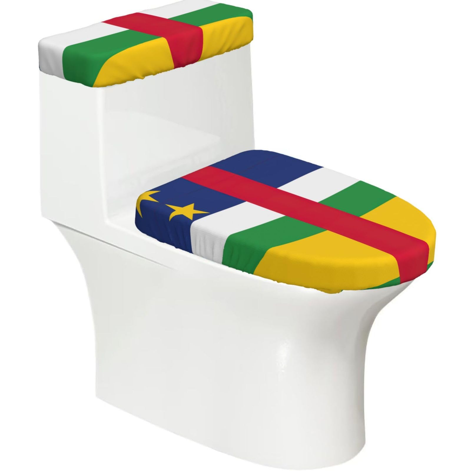 Central African Flag Print Bathroom Decor Toilet Lid Cover And Tank Covers, Restroom Accessories Fits Most Round
