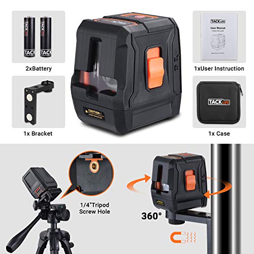 Laser Level self leveling Horizontal/Vertical Line and Cross-Line,50Ft with Stable Dual Modules, Pulse Mode, Magnetic Pivoting Base, Carrying Pouch, Battery Included - Tacklife SC-L07