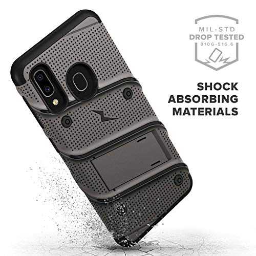 ZIZO Bolt Series for Samsung Galaxy A20 Case | Heavy-Duty Military-Grade Drop Protection w/Kickstand Included Belt Clip Holster Tempered Glass Lanyard Galaxy A50 - Metal Gray