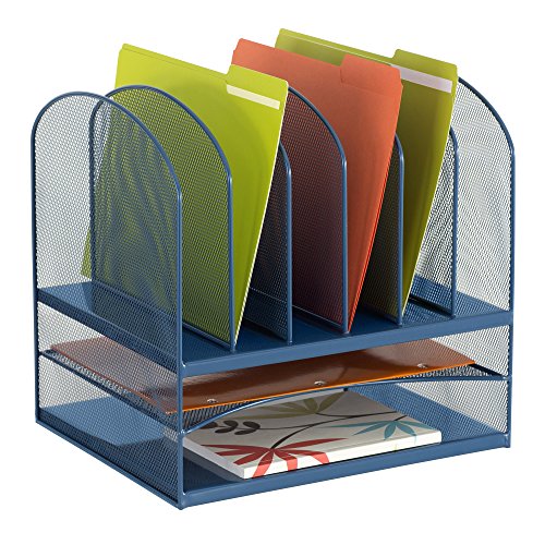 Safco Products Onyx Mesh 2 Tray/6 Sorter Desktop Organizer 3255BU, Blue Powder Coat Finish, Durable Steel Mesh Construction, Space-saving Functionality