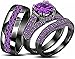 14K Black Gold Over Round Cut Purple Amethyst Gemstone 925 Sterling Silver Wedding Bridal Trio Ring Set for His & Her (4)