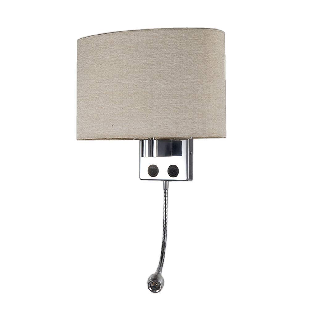 Practical Wall lamp Bedside with Double Switch Led Reading Light Flexible Arm Indoor Light Gray Cloth Shade Stainless Steel Decoration Bedroom Hotel Aisle E27 17*28CM