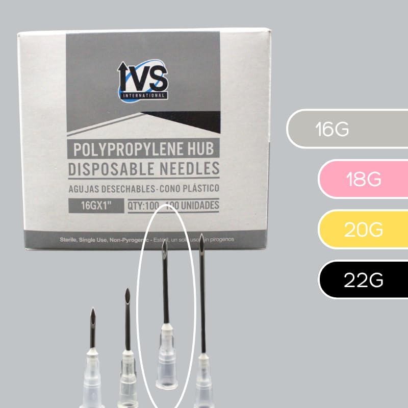 Ideal Poly Hub Disposable Needles – 16Gx1, Box of 100 - Livestock use | Tri-Beveled Stainless Steel Cannula with Silicone Coating for Farm Animal Use – Color-Coded, Sterile