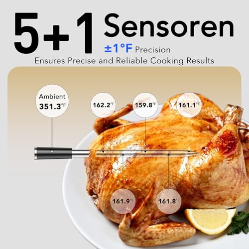 Image of Wireless Meat Thermometer Bluetooth with Digital Standalone Base, WiFi Unlimited Range, 6 Precision Sensor, IP67 Waterproof and Heat Resistant, Kitchen Essentials for Oven BBQ Grilling and Smoking