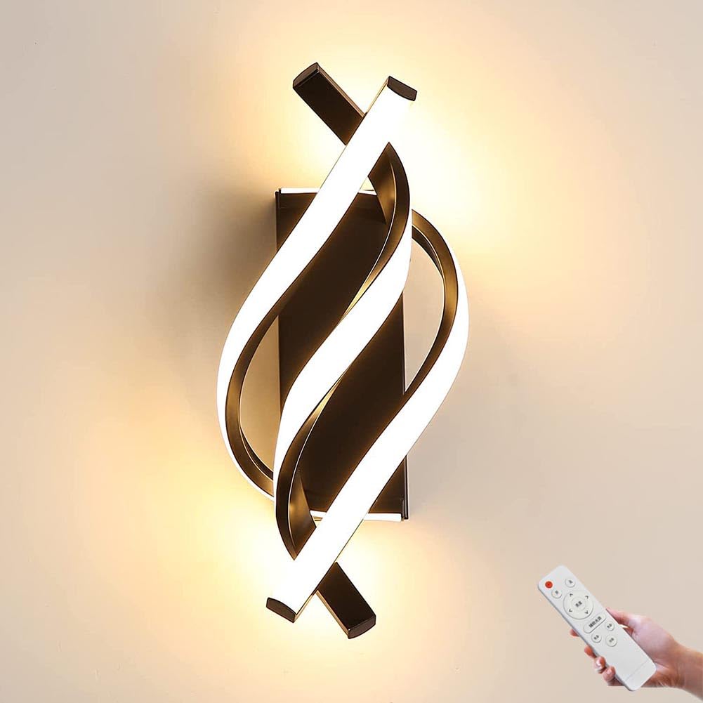 Wewnętrzna Lampa Ścienna LED Kreatywna Spiralna Nowoczesna Lampka Ścienna z Pilotem Ściemnialne Lampki Ścienne Czarne Aluminiowe Oświetlenie Ścienne LED Lampa Łóżkowa do Salonu Sypialnia