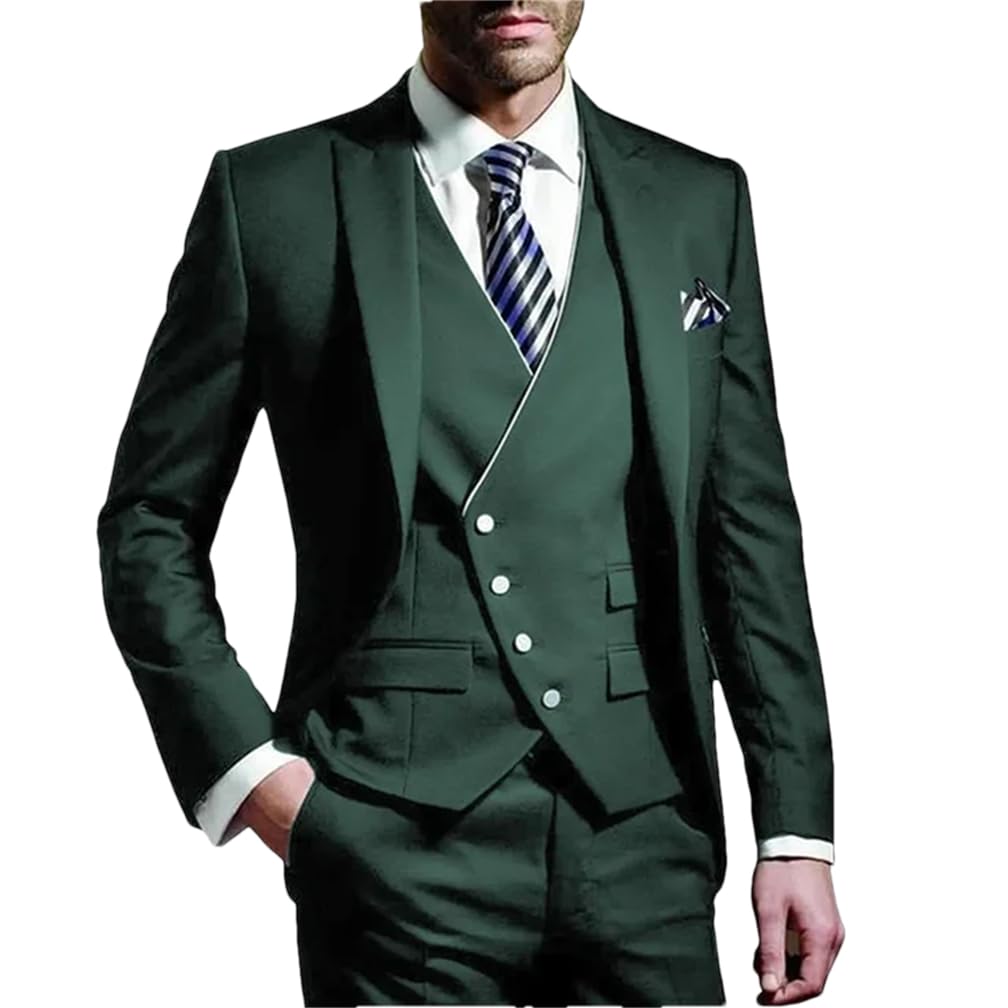 Trajes de boda para hombre, para novio, boda, novio, esmoquin, traje de fiesta de negocios, 3 piezas (chaqueta+chaleco+pantalón), Ejército En8, L
