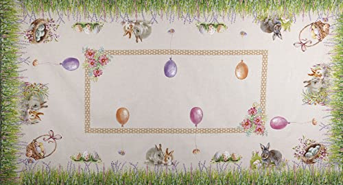Kt KILOtela - Digital Printed Canvas Fabric, Half Panama Cotton, 250 cm Length x 140 cm Width, Green,pink, 250 x 140 cm