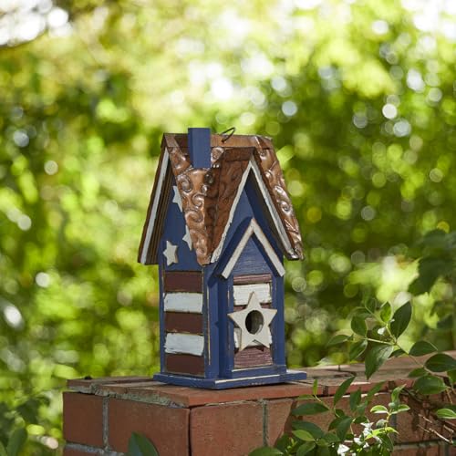 Glitzhome-1225-H-Patriotic-Solid-Wood-Hanging-Birdhouse-Decorative-Pet-Cottage-Villa-Distressed-Wooden-Bird-House-with-3D-Star-for-Garden-Patio-Backyard Glitzhome 1225 H Patriotic Solid Wood Hanging Birdhouse Decorative Pet Cottage Villa Distressed Wooden Bird House with 3D Star for Garden Patio Backyard