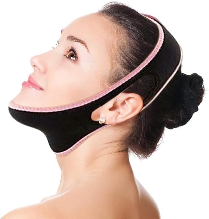 V Line Lifting Mask Slimming Double Chin Reducer Chin Lifting Belt Sagging Skin Face Lift V Shaped Contour Tightening Strap Reusable Anti-Wrinkle Chin Up Patch (Pink, One size)