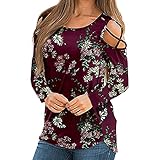 Off The Shoulder Tops for Women, Summer Long Sleeve Strappy Cold Shoulder T-Shirt Blouses Wine