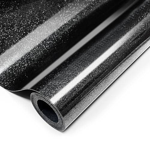 Image of Black Glitter HTV Heat Transfer Vinyl, 12 inch x 8ft lron on Vinyl, for T-Shirt Ironing, Vinyl HTV Easy to Cut and Weed, The Best Choice for DIY Creativity