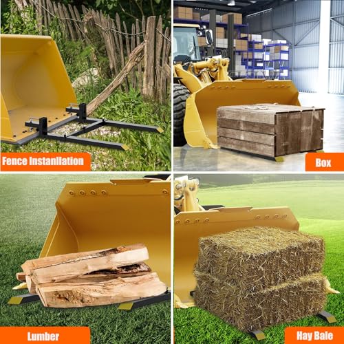 Pallet Forks 60" 4000 Lbs Max, Clamp On Tractor Bucket Forks With Adjustable Stabilizer Bar, Heavy Duty Front Loader Forks, Fork Attachment for Skid Steer, Loader Bucket