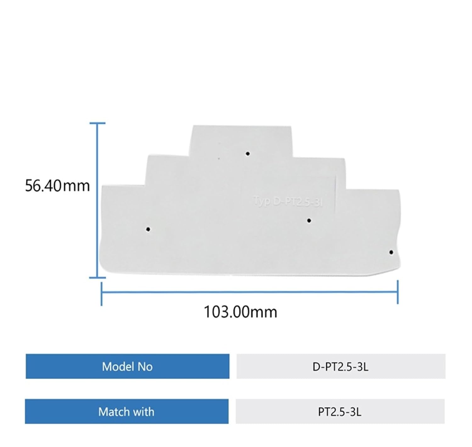 50 pcs D-PT2.5-3L end Cover Plates, Suitable for PT2.5-3L PT Series DIN Rail Terminal Block end Covers
