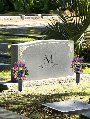 Artificial Cemetery Flowers for Grave: Memorial Day Flowers for Cemetery - Outdoor Grave Decorations - 2 Pcs Purple Violet Mums Bouquets with Vases image 7