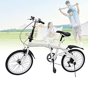 SHZICMY Vouwfiets voor volwassenen, 20 inch, 7 versnellingen, dubbele V-rem, fiets, vouwfiets, camping, stadsfiets, wit