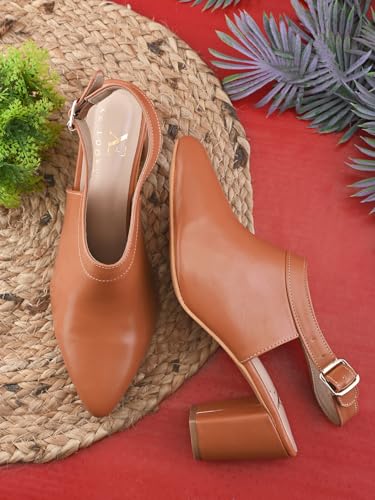 Image of XE Looks Slingback Heels | Pointed-Toe Design | Adjustable Strap |Stylish & Trendy Cushioned Footbed Heels For Girl & Women