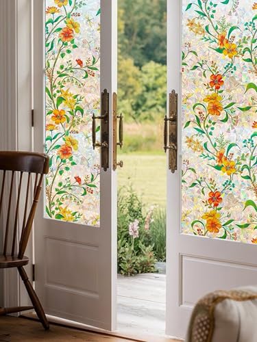 ZHMRROAD Window Privacy Film Stained Glass Rainbow Floral 17.5 x 118.1 inch - image 5