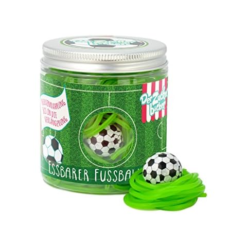 Der essbare Fußballrasen - 150g Süßigkeitendose mit fruchtigen Apfel-Fruchtgummi-Schnüren und Kaugummi-Ball Cover